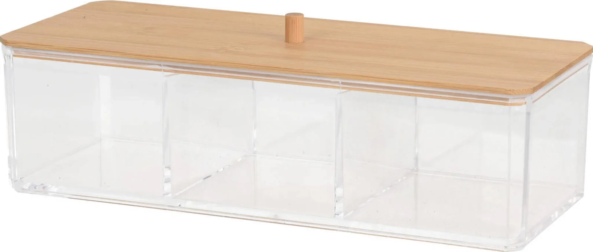 Eleganza Aufbewahrungsbehälter mit Bambusdeckel – 3-Fächer Organizer aus Acryl